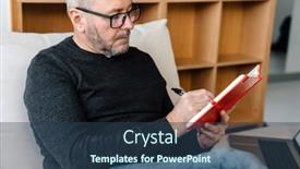  Presentation with writing notes - Presentation enhanced with serious-adult-unshaven-man-writing background and a ocean colored foreground