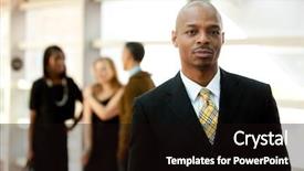  Presentation with african american business - PPT theme consisting of serious african american business man background and a wine colored foreground
