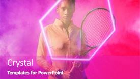  Presentation with hexagon - Slide set with serious-african-american-female-player background and a  colored foreground