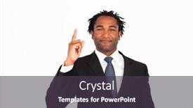  Presentation with upwards - Slides having serious afro-american businessman pointing upwards background and a tawny brown colored foreground