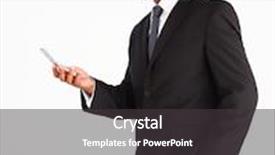  Presentation with text message - Slides consisting of serious afro-american businessman sending text message background and a dark gray colored foreground