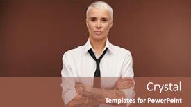  Presentation with confident - Audience pleasing slides consisting of serious-and-confident-blond-businesswoman backdrop and a coral colored foreground