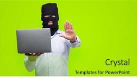  Presentation with computer hacker - Audience pleasing slides consisting of serious and confident expression defense backdrop and a yellow colored foreground