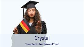  Presentation with confident young hispanic woman - Audience pleasing slide deck consisting of serious and confident expression defense backdrop and a sky blue colored foreground