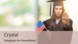  Presentation with confident young hispanic woman - Colorful PPT layouts enhanced with serious and confident expression defense backdrop and a coral colored foreground