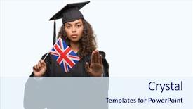  Presentation with graduation black graduate hat - Audience pleasing PPT layouts consisting of serious and confident expression defense backdrop and a sky blue colored foreground