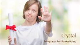  Presentation with down syndrome children disability school - PPT theme featuring serious and confident expression defense background and a  colored foreground
