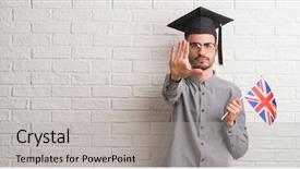  Presentation with broken wall american flag - PPT theme featuring serious and confident expression defense background and a  colored foreground