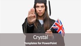  Presentation with confident young hispanic woman - Cool new slide deck with serious and confident expression defense backdrop and a gray colored foreground