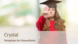  Presentation with graduation black graduate hat - Slides having serious and confident expression defense background and a  colored foreground