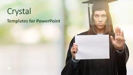  Presentation with young woman wearing boxer gloves - Beautiful slide deck featuring serious and confident expression defense backdrop and a soft green colored foreground