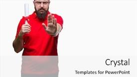  Presentation with elegant man in glasses optics - Cool new theme with serious and confident expression defense backdrop and a  colored foreground