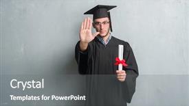  Presentation with bachelor - PPT theme enhanced with serious and confident expression defense background and a  colored foreground