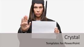  Presentation with arabian woman wearing hijab muslim - Presentation theme consisting of serious and confident expression defense background and a light gray colored foreground