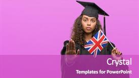  Presentation with confident young hispanic woman - Colorful PPT layouts enhanced with serious and confident expression defense backdrop and a purple colored foreground