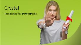  Presentation with holding hands old young - Presentation having serious and confident expression defense background and a  colored foreground