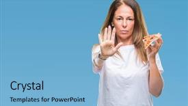  Presentation with mindful eating - Cool new slides with defensive - middle age hispanic woman eating backdrop and a light blue colored foreground