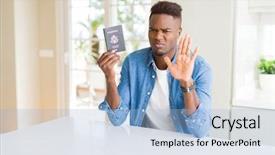  Presentation with african america - Colorful presentation design enhanced with serious and confident expression defense backdrop and a  colored foreground