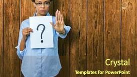  Presentation with african american woman question - Beautiful PPT theme featuring serious and confident expression defense backdrop and a tawny brown colored foreground