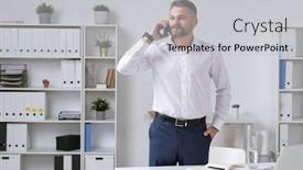  Presentation with business partner - PPT layouts with serious-and-confident-mature-entrepreneur background and a light gray colored foreground