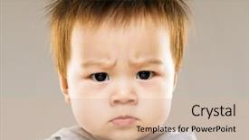  Presentation with asia - PPT theme with serious asia baby boy eyebrow frown background and a lemonade colored foreground