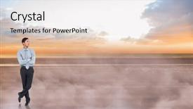  Presentation with peaceful - Amazing PPT theme having serious asian businessman against peaceful scene backdrop and a white colored foreground