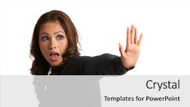  Presentation with hand saving someone - Presentation theme consisting of serious asian female says no background and a  colored foreground