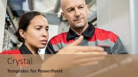  Presentation with foreman - Presentation theme having serious-bald-mature-foreman background and a coral colored foreground