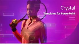  Presentation with female sport - PPT theme with serious-biracial-female-tennis-player background and a purple colored foreground