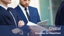  Presentation with group of three young girl - Audience pleasing PPT theme consisting of serious business - image of three young businessman backdrop and a ocean colored foreground