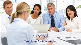  Presentation with recruitment - PPT theme with serious business - recruitment office meeting background and a sky blue colored foreground