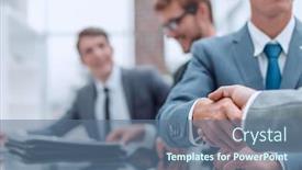  Presentation with business partner - Slides with serious-business-man-shaking-hands background and a ocean colored foreground