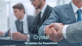  Presentation with business partner - Presentation theme with serious-business-man-shaking-hands background and a ocean colored foreground