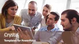  Presentation with abstract digital business interface - Slide set with serious business people using digital background and a tawny brown colored foreground