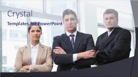  Presentation with car business - Amazing PPT theme having serious business team standing with arms crossed at new car showroom backdrop and a sky blue colored foreground