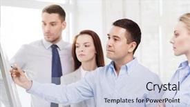  Presentation with flip chart - Beautiful presentation design featuring serious business team with flip backdrop and a lemonade colored foreground