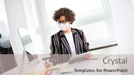  Presentation with medical business - Presentation theme consisting of serious-business-woman-in-medical background and a soft green colored foreground