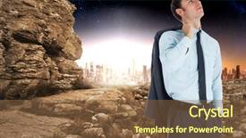  Presentation with horizon - PPT layouts enhanced with serious businessman holding his jacket against large city on the horizon background and a tawny brown colored foreground