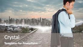  Presentation with horizon - Audience pleasing PPT theme consisting of serious businessman holding his jacket against stony path leading to large city on the horizon backdrop and a gray colored foreground