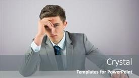  Presentation with desk - PPT theme consisting of serious-businessman-sitting-at-desk background and a  colored foreground