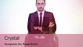  Presentation with server room - PPT theme with arms crossed against server room background and a coral colored foreground