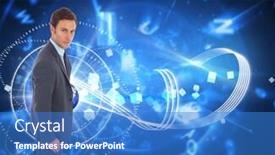  Presentation with keyhole - Amazing PPT theme having serious businessman standing against keyhole on technological black background backdrop and a teal colored foreground