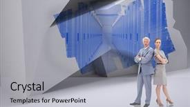  Presentation with towers - Presentation design consisting of abstract screen in room background and a light gray colored foreground