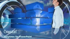  Presentation with structure - Cool new PPT theme with serious businessman standing with hand in pocket against energy in a futuristic structure backdrop and a ocean colored foreground