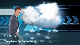  Presentation with technical - Audience pleasing PPT theme consisting of serious businessman standing with hands on hips against arrows on technical background backdrop and a ocean colored foreground