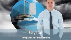  Presentation with statistic - Cool new theme with serious businessman with hands in pockets against stormy sky on wall with statistic backdrop and a teal colored foreground