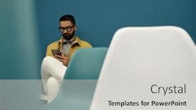  Presentation with lecture hall - Slide deck featuring serious-businessman-with-smartphone-looking background and a  colored foreground