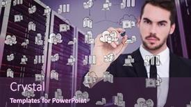  Presentation with doodle - PPT theme enhanced with serious businessman writing with marker against cloud computing doodle background and a tawny brown colored foreground