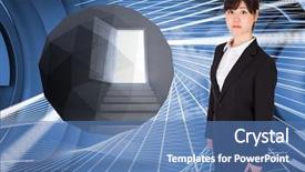  Presentation with structure design - PPT layouts with serious businesswoman against abstract design background and a teal colored foreground