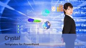  Presentation with coding - PPT layouts having serious businesswoman against blue background background and a light blue colored foreground